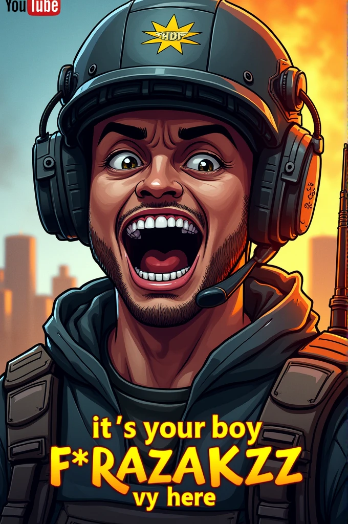 Make YT thumbnail gor my Pubg gaming chanel 
And include This  on Thumbnail 
its Your Boy F** RaZaKzZz is here 