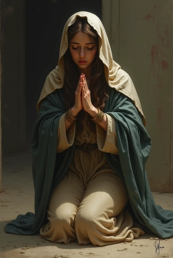 Virgin Mary crying on her knees