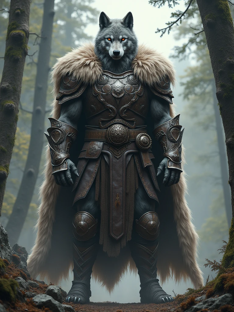 Four legged fenrir dog with a heroic outfit. Normal size dog