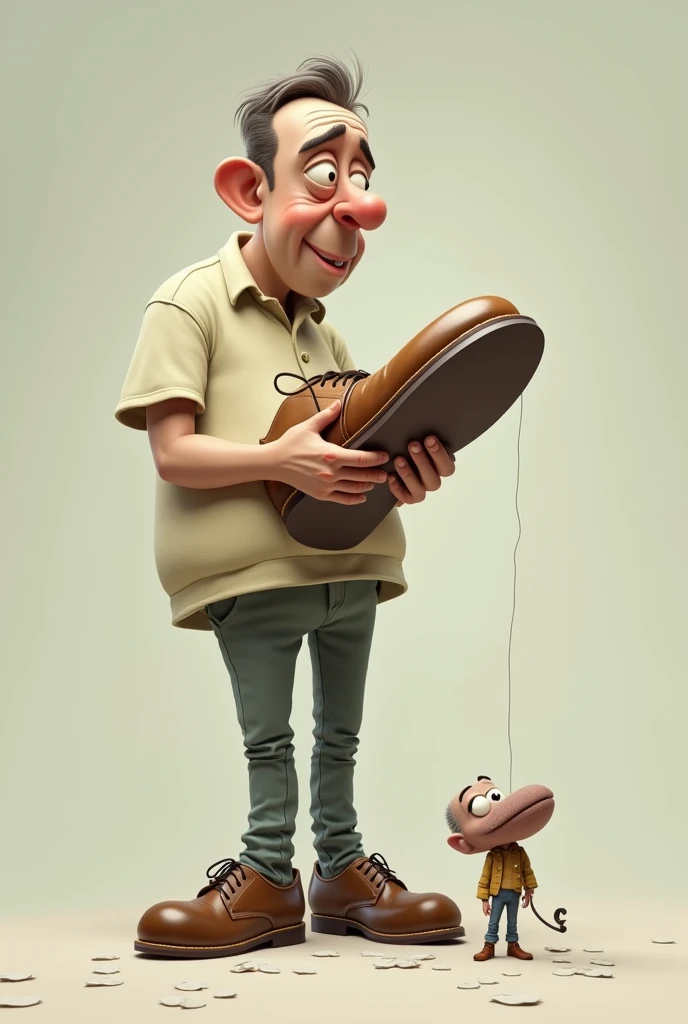 Man with one huge shoe and another tiny shoe