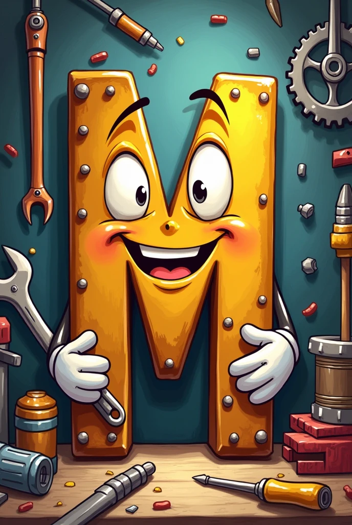 draw an M with workshop keys, little drawing, not really, Cartoon M with workshop keys, a serious one