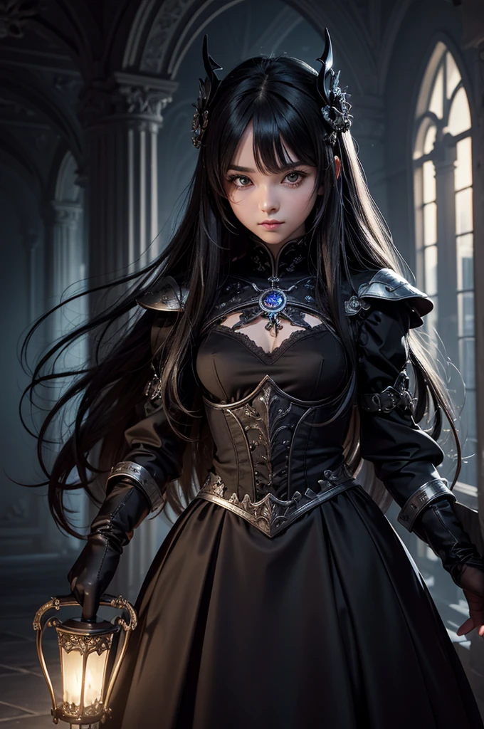 ((masterpiece, best quality, ultra-detailed, high resolution, extremely detailed CG, super detailed, Most beautiful clean lighting)), 1girl, small girl, young, cute girl, pretty face, white skin, Beautiful black long hair, black eyes, kawaii, slender, small build, small breasts, Fantasy world, world of death, black dress, skeletons, necromancer, necromancer, dark, magical world.