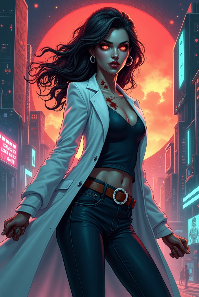 Create a poster about half human half zombie lady scientist Dr Ellie Superhero