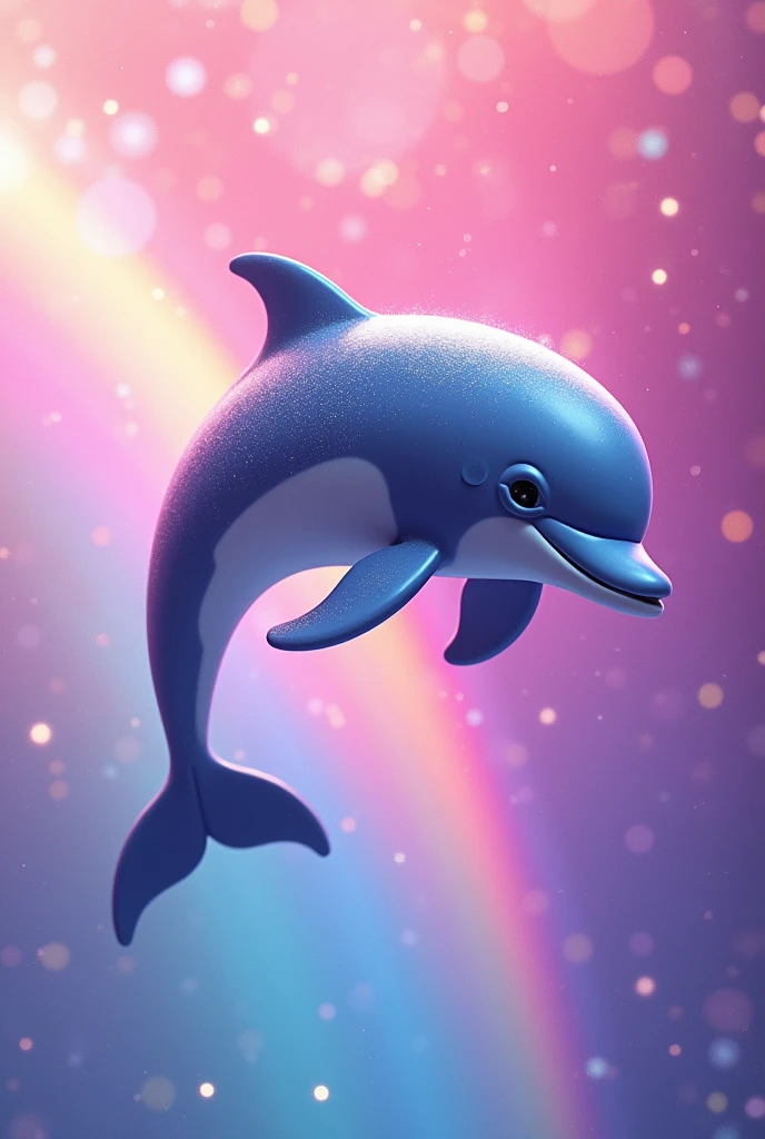 Dolphin on pink rainbow background with glitter laughing
