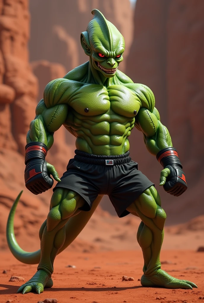 marvin the martian shirtless with gloves and muay thai shorts

