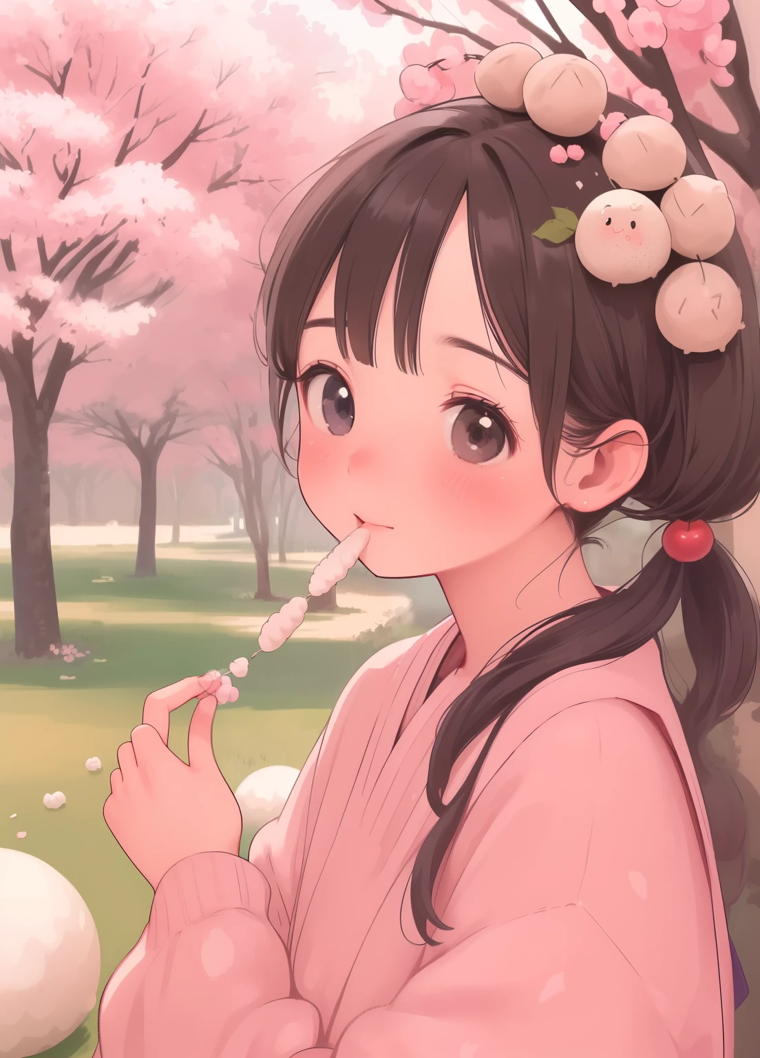 (masterpiece、Highest quality、Highest quality、Official Art、Beautiful and beautiful:1.2)、(1peopleの:1.3)Hatsune Miku、Twin tails,Beautiful breasts, Katsushika Hokusai,{{((Inspired by Japanese sweets、Little mascot girl。))}}(5.Little Woman, 5people々and), 8k, ((Tabletop)), (((Highest quality))), ((Very detailedな)), ((((Realistic)))), Photorealistic:1.37, (超Realistic), (Awareness-raising), (High resolution), (Very detailed), (The best Awareness-raisingns), (Very detailedな), (wall), (Detailed face), (Beautiful expression), ((詳細 Highest qualityのスキン:1.2)), ((Reddish blush)), (Very detailedなな背景, Detailed Background), irrational solution, 近法and遠法, (((Sakuramochi, Daifuku cake, Wormwood mochi, Ohagi mochi, Kinako mochi))), In a park where cherry blossoms bloom、Everyone enjoying eating mochi., ((指を描くandきは注意してください:1.2)), Looking at the audience, from the front, Laughter, 画面上のpeople物の頭には葉っぱが描かれている.、A park with many cherry trees。