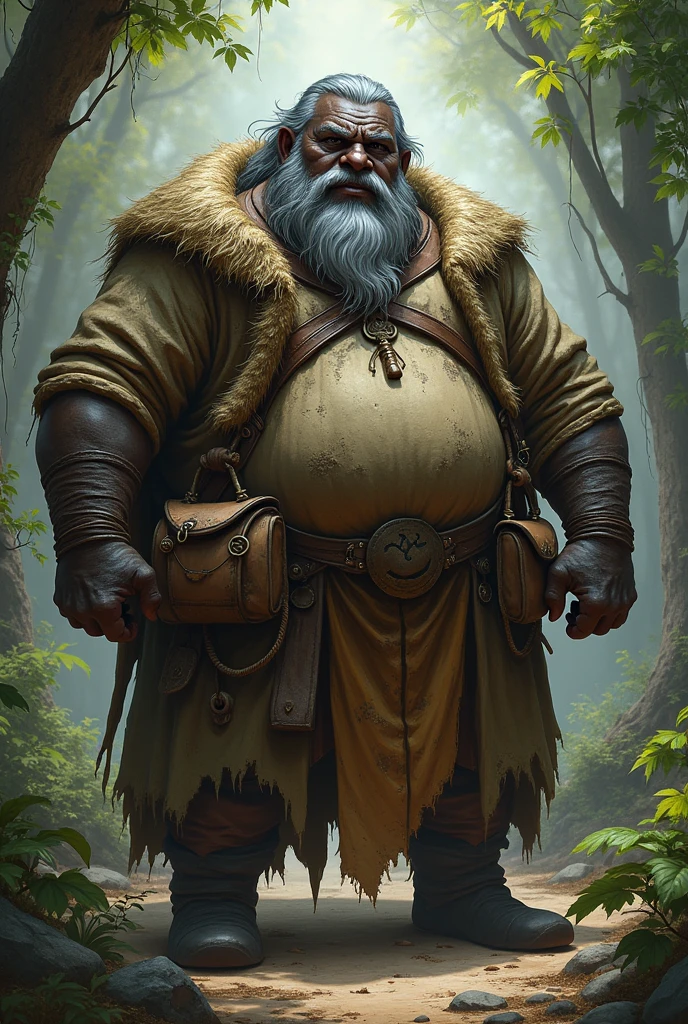 Black skinned wizard, fatter,with natural clothing for rpg