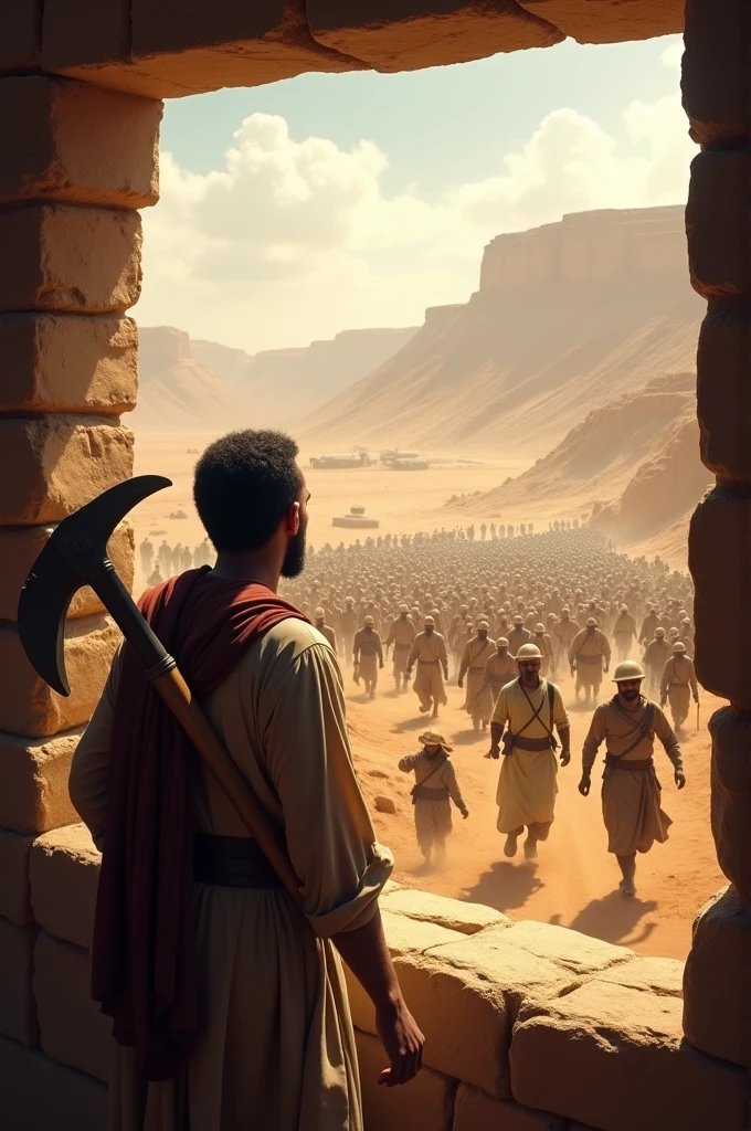 Taking a deep sigh he looked out the window.
Everyone who picked up their digging tools was running
to the Prophet. Jabir took his pickaxe and caught up
with them.