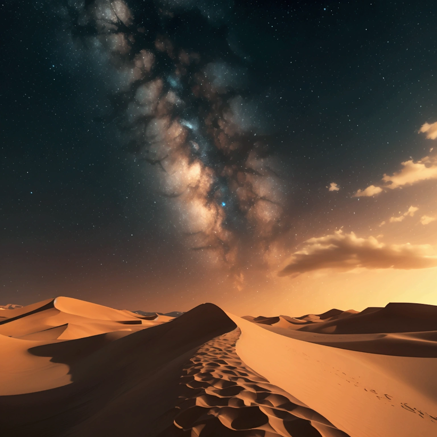 A starry sky。desert。