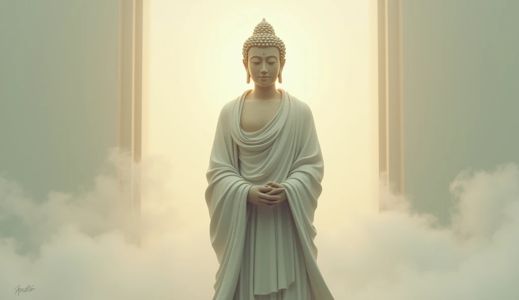 Gautam Buddha is standing silently.