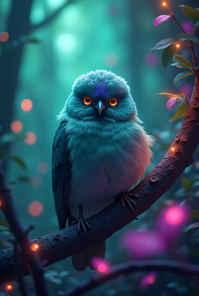 BREAK (masterpiece:1.2), best quality, high resolution, unity 8k wallpaper, (illustration:0.8), (beautiful detailed eyes:1.6), extremely detailed, perfect lighting, extremely detailed CG, Beach, the bird from a dream sits in neon green and purple glow lighting, florest, no humans, glowing