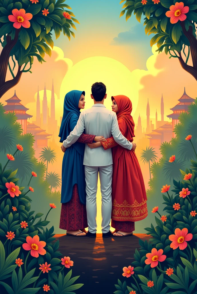 make a malaysian independence day poster with the theme Civilized Malaysia: Merdeka Spirit. With 3 races malay islam, indian and chinese
