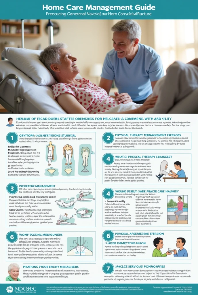 Home care management of patient with fracture after surgery and  discharge poster
In english