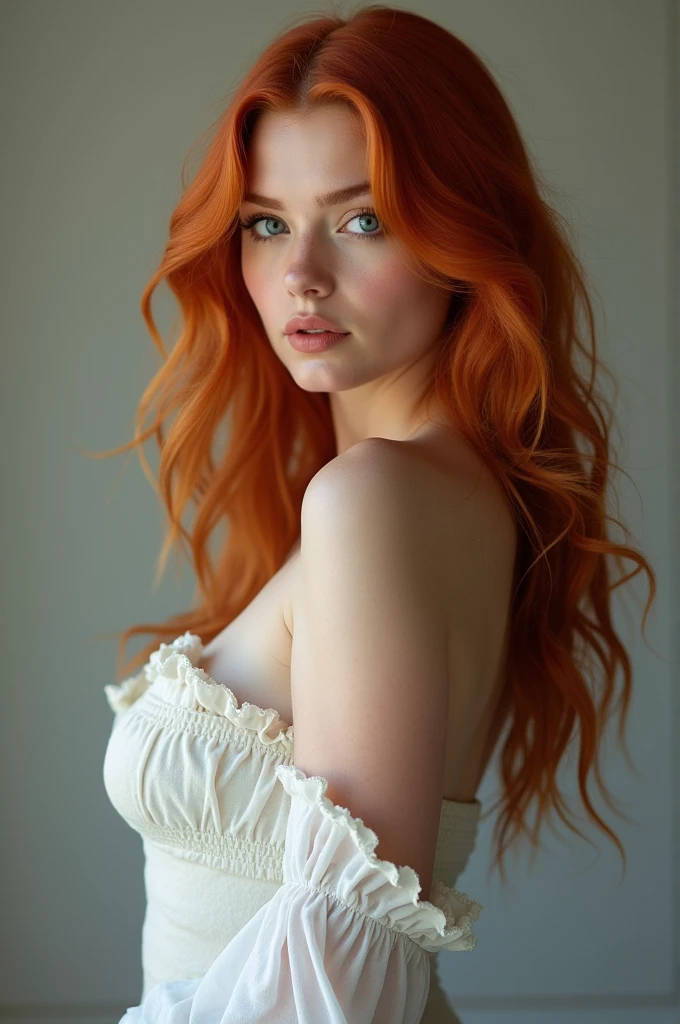 Young German girl, red hair, blue eyes, voluptuous body