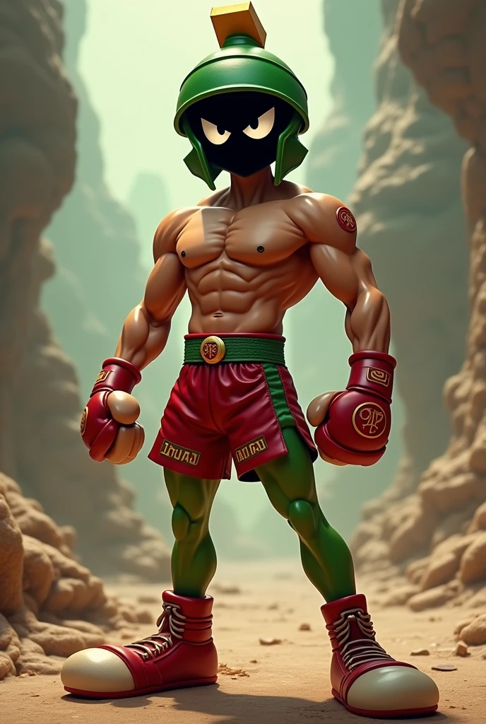 strong marvin the martian wearing muay thai gear shirtless