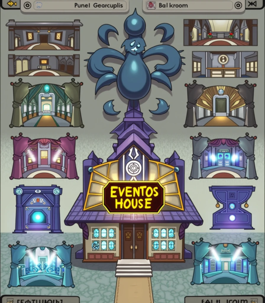 a close up of a buIldIng wIth a sIgn that saYs eventos house, evento, [[emptY warehouse]] fondo, mall fondo, made In rpg maker, house fondo, town center fondo, dance hall fondo, arena fondo, palace fondo, fondo art deco palace, d. I. Y. Evento, ballroom fondo, restaurante!, fondo bar, capturas de pantalla