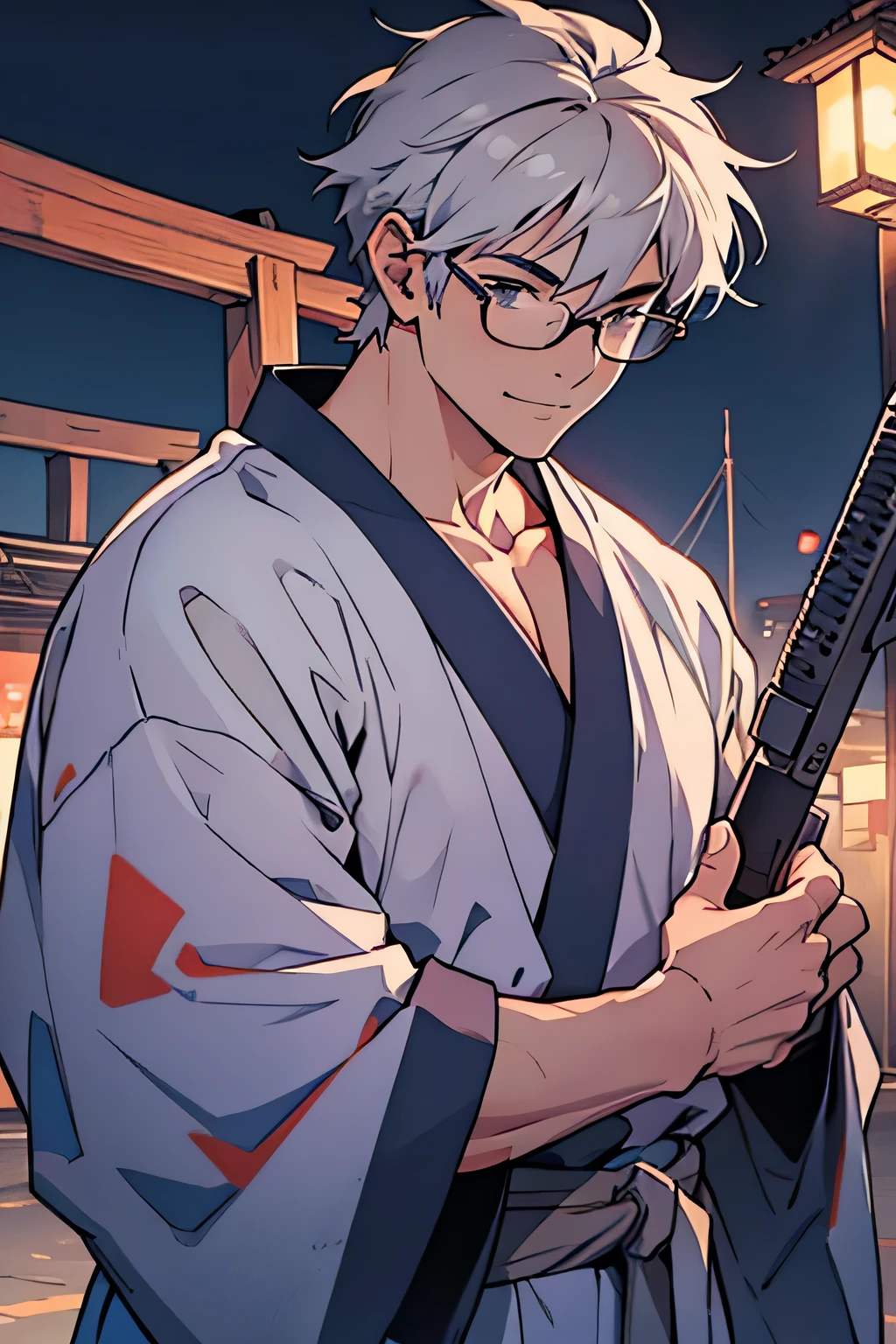 score up_9,score up_8,score up_7,source_japan anime,masterpiece,best quality,super fine illustration,super detailed,retro,8k,(lora:0.7),BREAK male,old,glasses,yukata,Gray Hair,cool cool cool,sharp eyes,little smile,BREAK perfect face,perfect body,perfect hands,BREAK holding_handgun:1.3,detailed handgun,BREAK he aims to viewer by the weapon.BREAK night sky,detailed background,beautiful background,