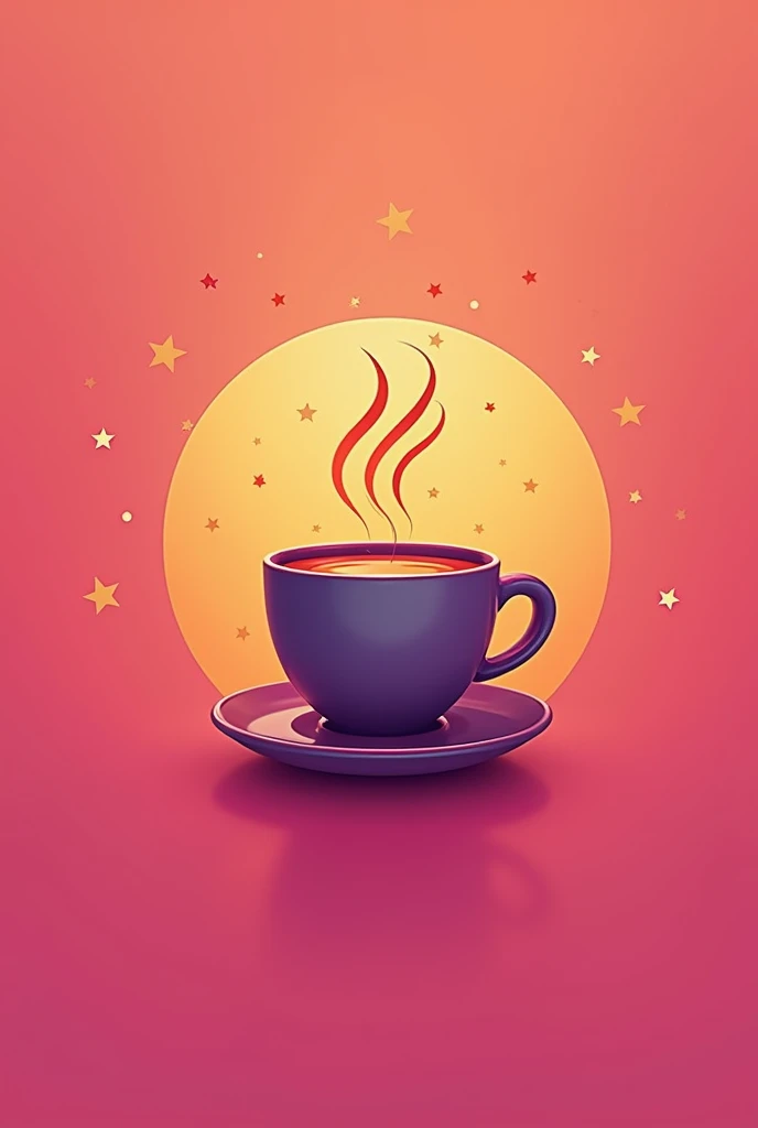 A fun  logo pink and violet with coffee and Gold background 