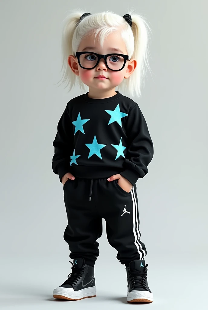A 1 white youth,60 at 1, with ponytail hair that reaches about halfway down the neck, he wears black glasses and a black blouse with a blue star print,His pants are black with white stripes on the vertical sides and he wears black and white Jordans.
nationality: Brazilian