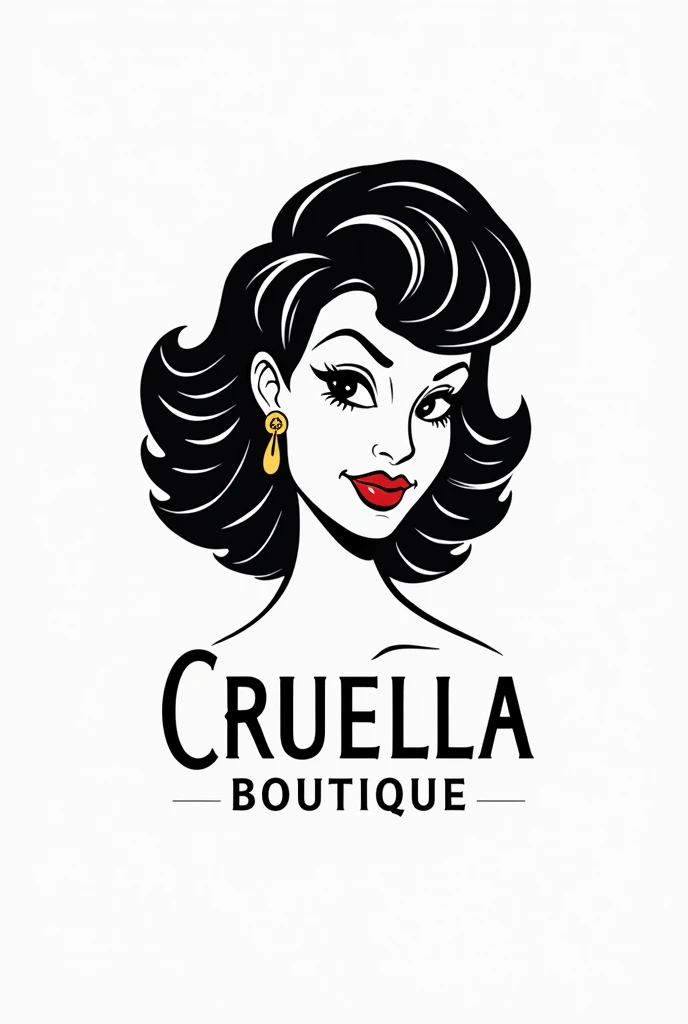Logo for a boutique white background, With the name "Cruella Boutique" in the center and with Cruella de Vil&#39;s hair from the 2021 movie