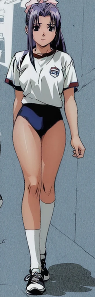 Momoko Koigakubo, with her beautiful legs, is walking around in a white gym uniform and light navy blue bloomers that look like panties.。