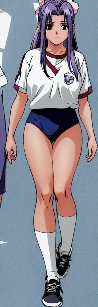Momoko Koigakubo, with her beautiful legs, is walking around in a white gym uniform and light navy blue bloomers that look like panties.。
