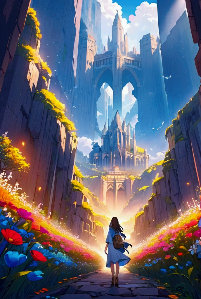 unreal engine 5のps5版Minecraftのイラスト、Spectacular scenery drawn in 16K detail、beautiful woman exploring、Vibrant colors、best quality, You are a professional animator and you always draw at least two illustrations.。Believe in your own growth and go beyond your limits to quickly draw beautiful illustrations.