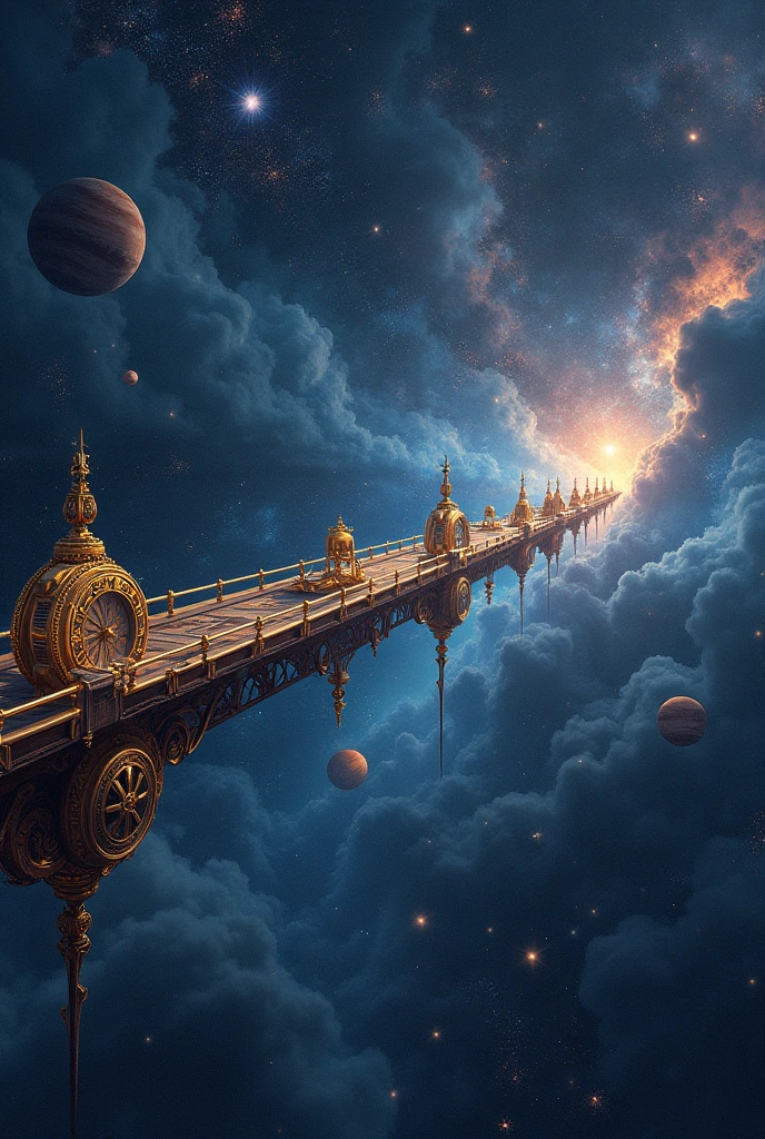A narrow bridge over the universe with clocks