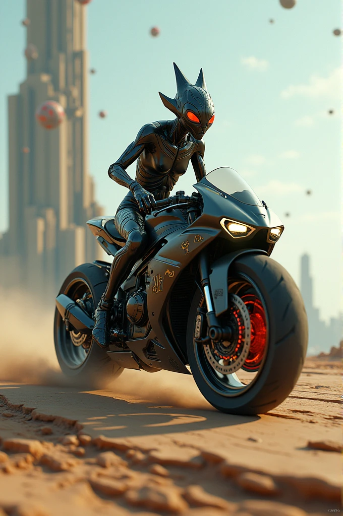 Alien riding a motorcycle 
