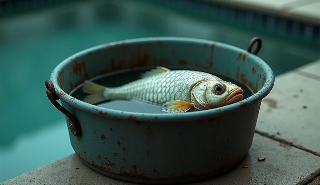 There is a dead fish in the bucket、Location: Pool