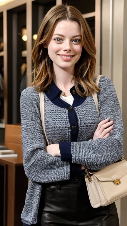 Gillian Jacobs wearing fashionable clothes and smiling