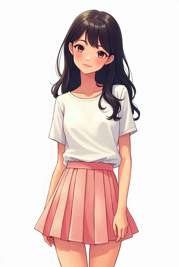 comics,A slender young beautiful girl,Facing the camera,White background,穿着White short sleeve和Pleated Skirt,Slender figure,Well-proportioned leg shape,Elegant posture,Slim and graceful,White short sleeve,Pleated Skirt