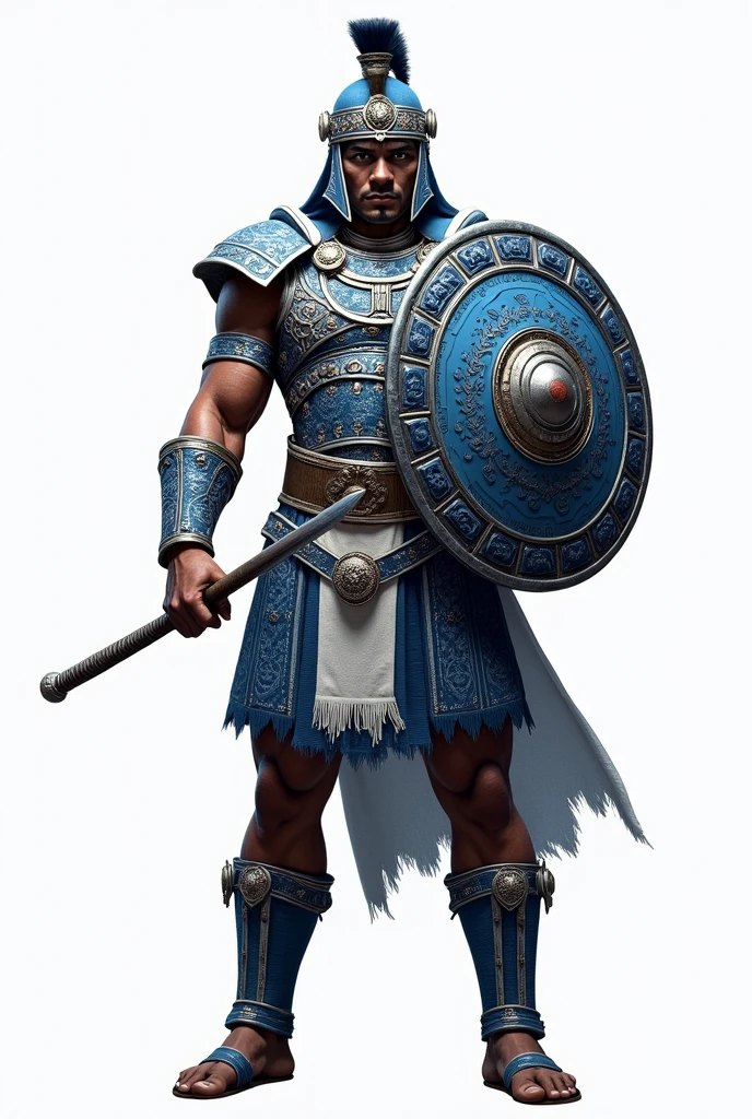 Generate me an image of a Mayan warrior that is a formal and well-aesthetic image, that has a shield, You just generate the Mayan warrior in full body and with a phosphorescent blue and white outfit, dorado, Don&#39;t put muscle on it, that he has a good Mayan warrior outfit, that has a png background, I just want the full body image with png background, and that your shield looks complete that the shield is facing forward. that the Mayan represents the Mayan culture, that the shield is seen completely from the front, that it is a worthy image to represent an internet company, that it is a cool image but at the same time formal 
