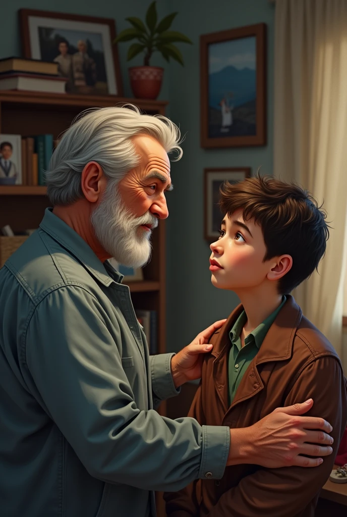 a picture of a 50-year-old father talking to his 26-year-old son