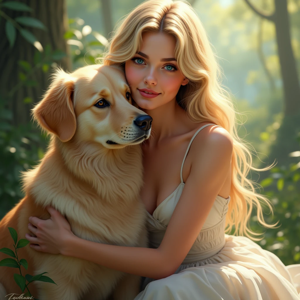 Beautiful and sexy blonde woman with her dog 