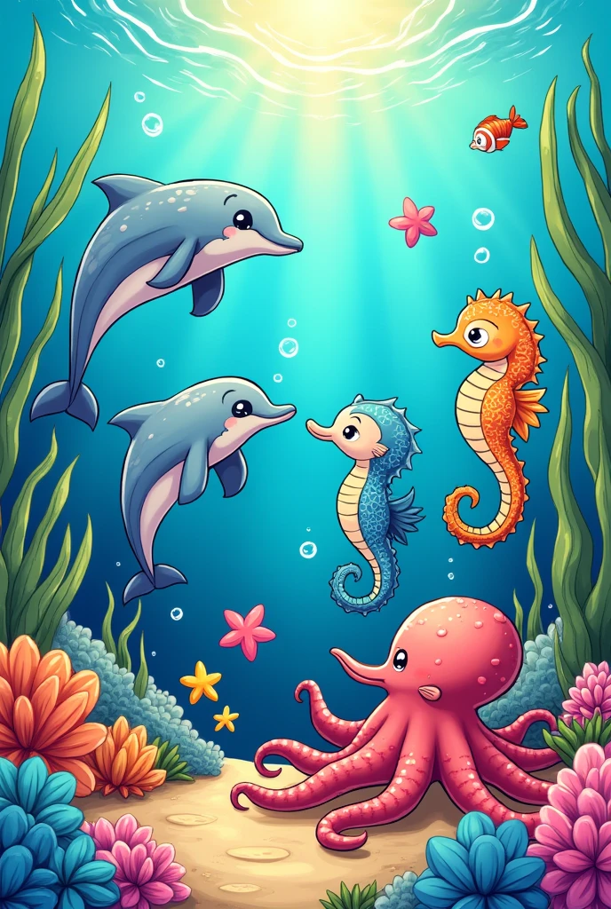 animal sea theme for kids Coloring book