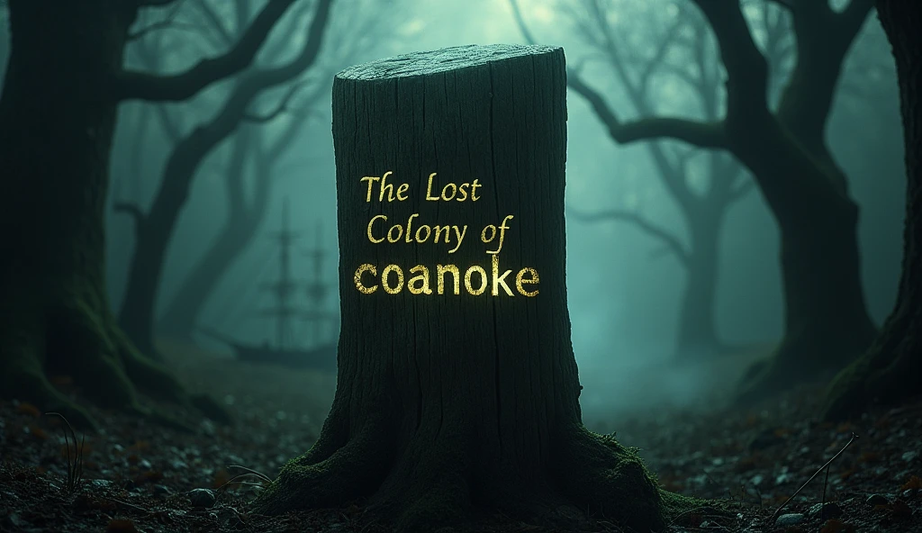  A dark, misty forest scene, with twisted trees and shadows looming ominously, creating a mysterious and eerie atmosphere.

Main Visual Element: The word "CROATOAN" carved into an ancient, weathered wooden post, centrally positioned with a faint glow around the letters to draw attention.

Secondary Elements: Faded images of historical maps, the silhouette of a ship at sea, and an old compass scattered around the edges of the thumbnail, blending into the background but still visible.

Text Overlay:

At the top, in large, bold, mysterious font: "The Lost Colony of Roanoke"
Beneath it, slightly smaller and more cryptic: "Uncover the Truth"
Waj TV Logo: Placed in one of the corners, subtly integrated into the design without overpowering the main elements.

This thumbnail will intrigue viewers, hinting at the mystery and historical depth of the content, while the added text emphasizes the enigmatic nature of the Roanoke story.

