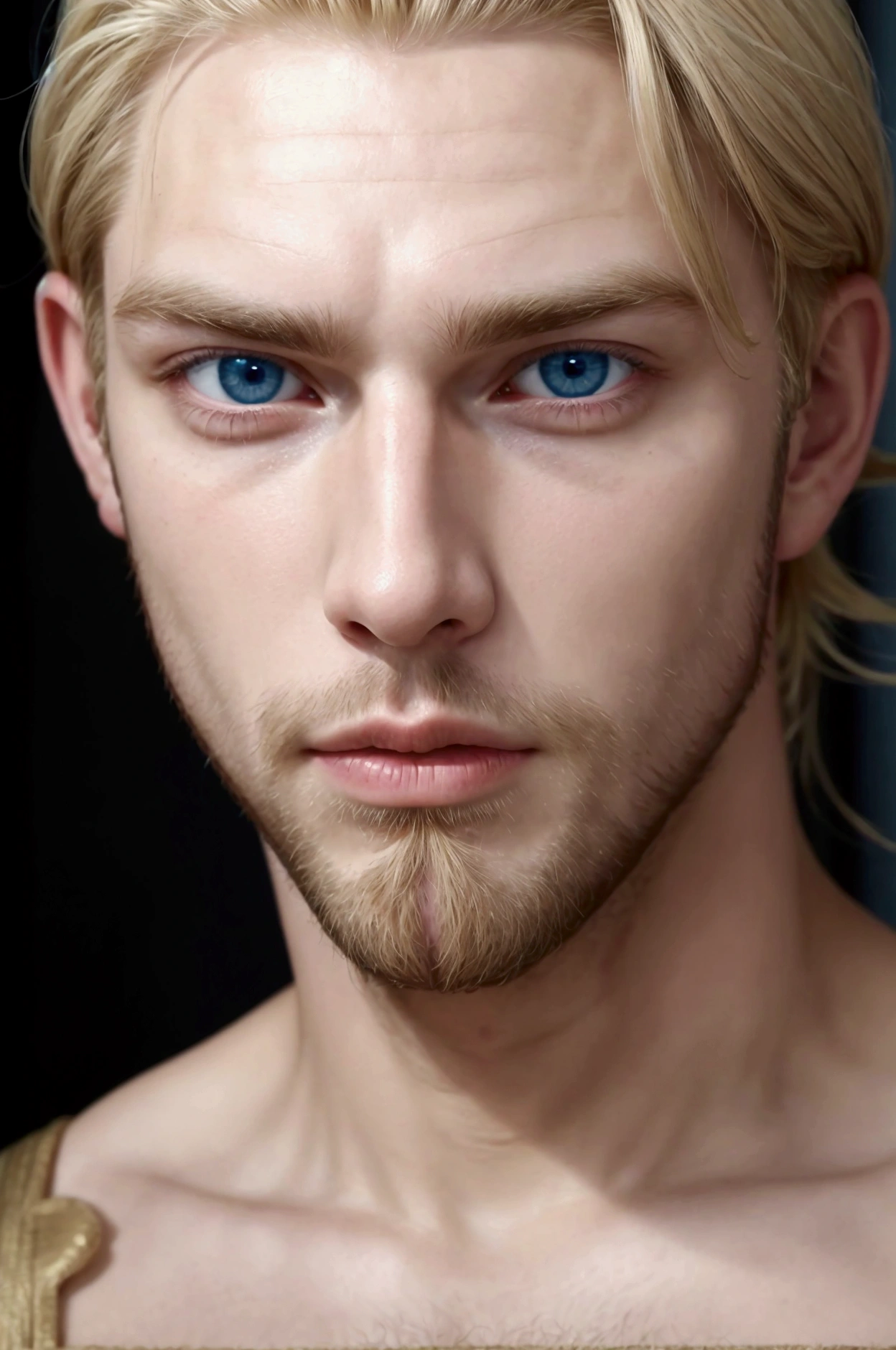 hot European man with blonde hair and beard, blue eyes, Nordic