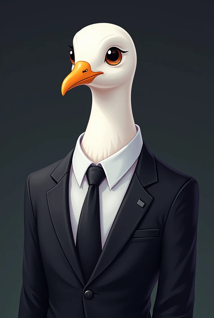 create a cartoon style white dove in a black suit from the torso up