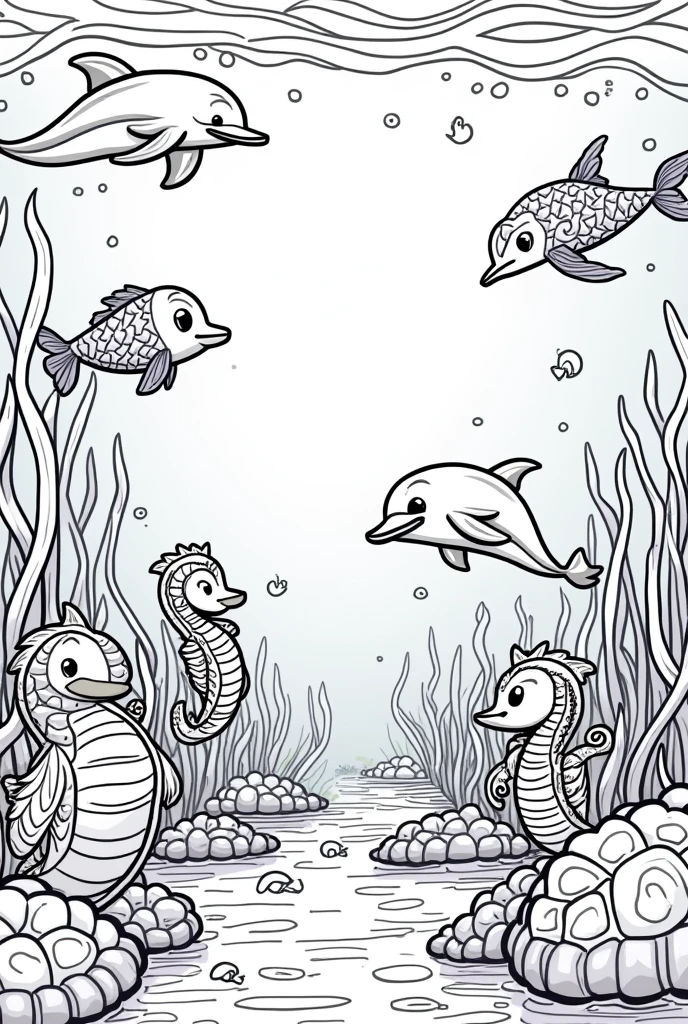 animal sea theme for kids Coloring book  with no color