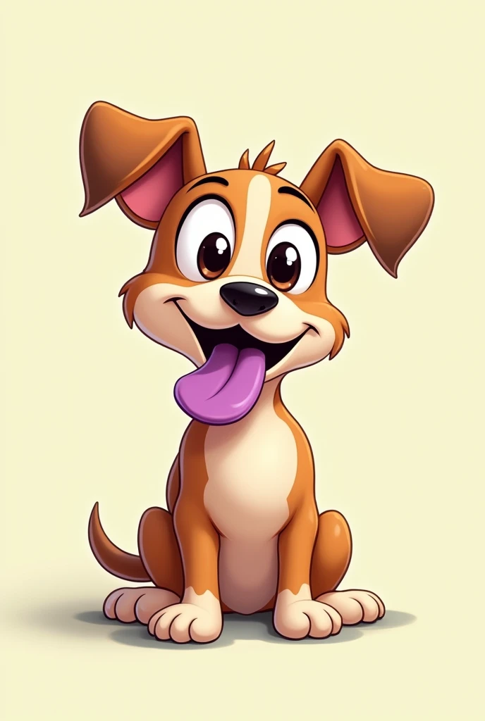 A cartoon dog, with big eyes and purple tongue sticking out with a confused look on his face