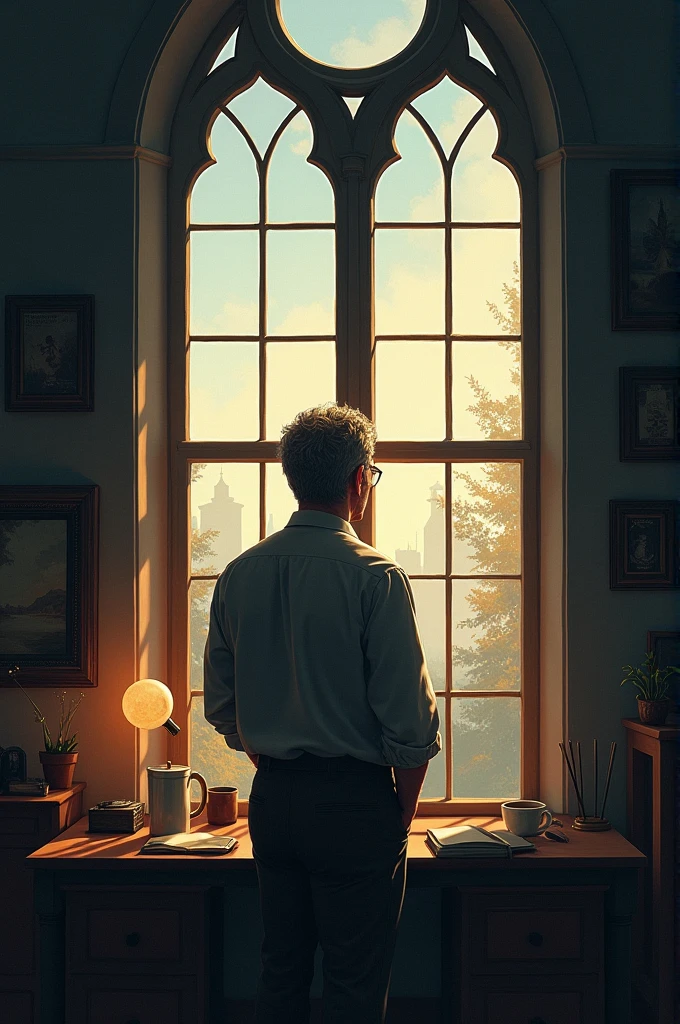 A man looking throughout the window
