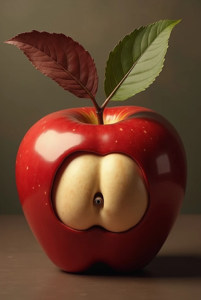surrealism, female buttocks in the interior of an apple.