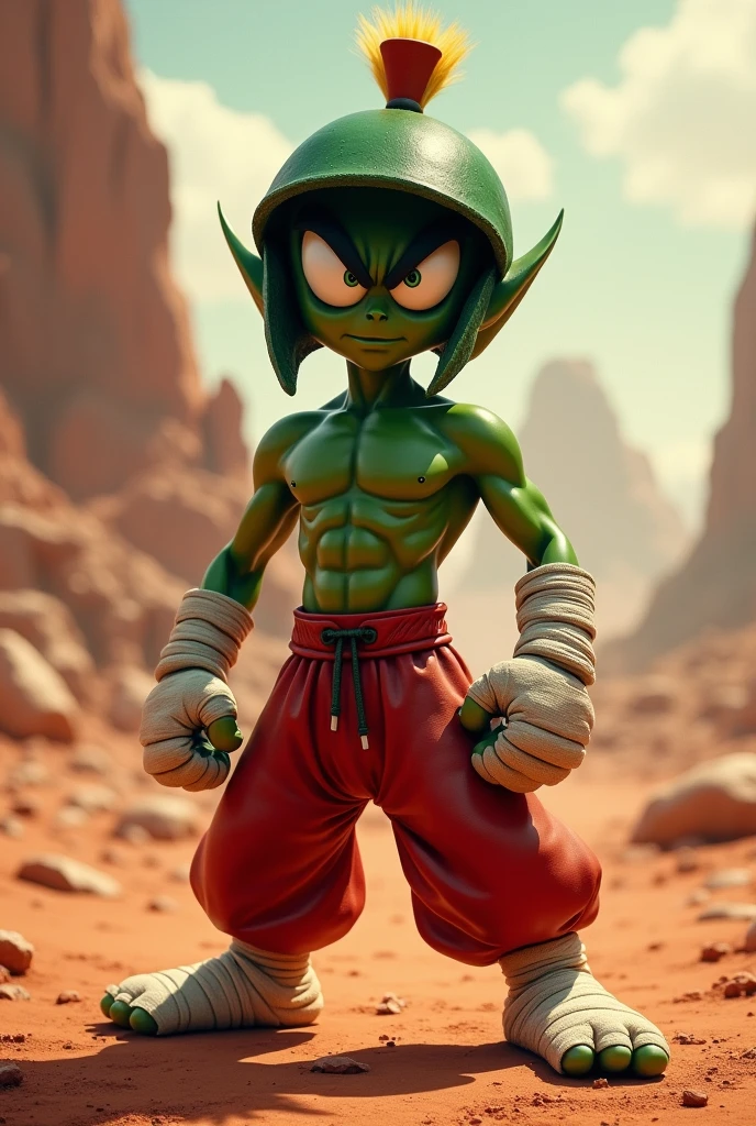 marvin the martian strong with bandages on his hands dressed in muay thai