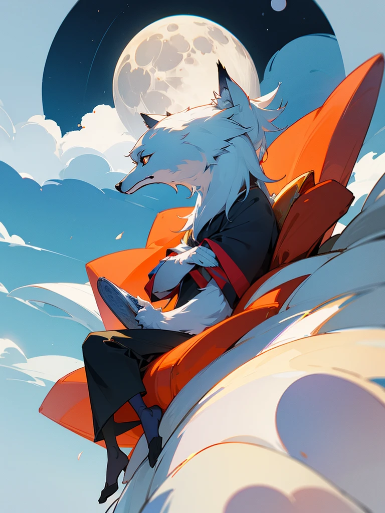 Full body profile picture Wolf sitting helping the moon very detailed image