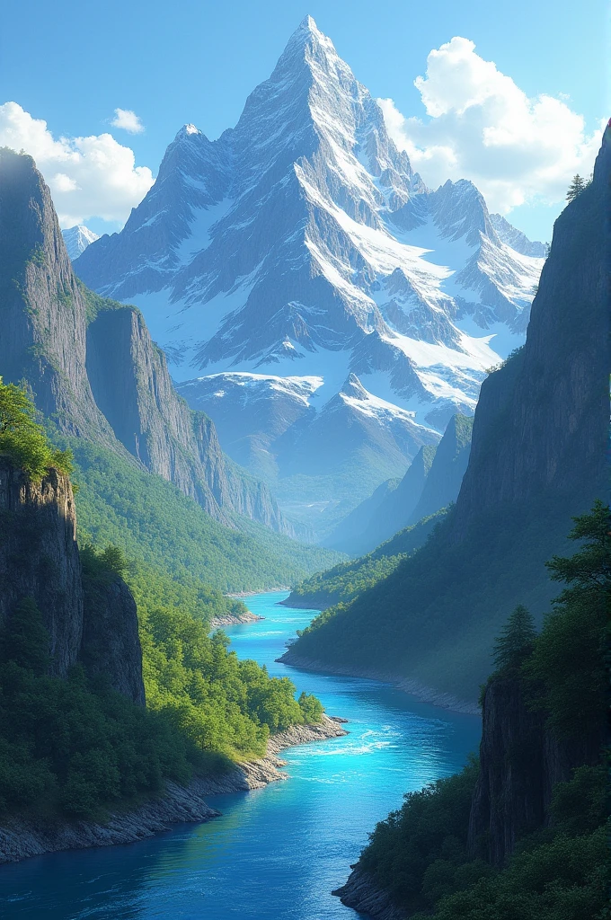 River with mountain in the shape of a logo