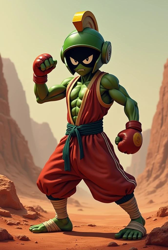 marvin the martian strong with bandages on his hands dressed in muay thai