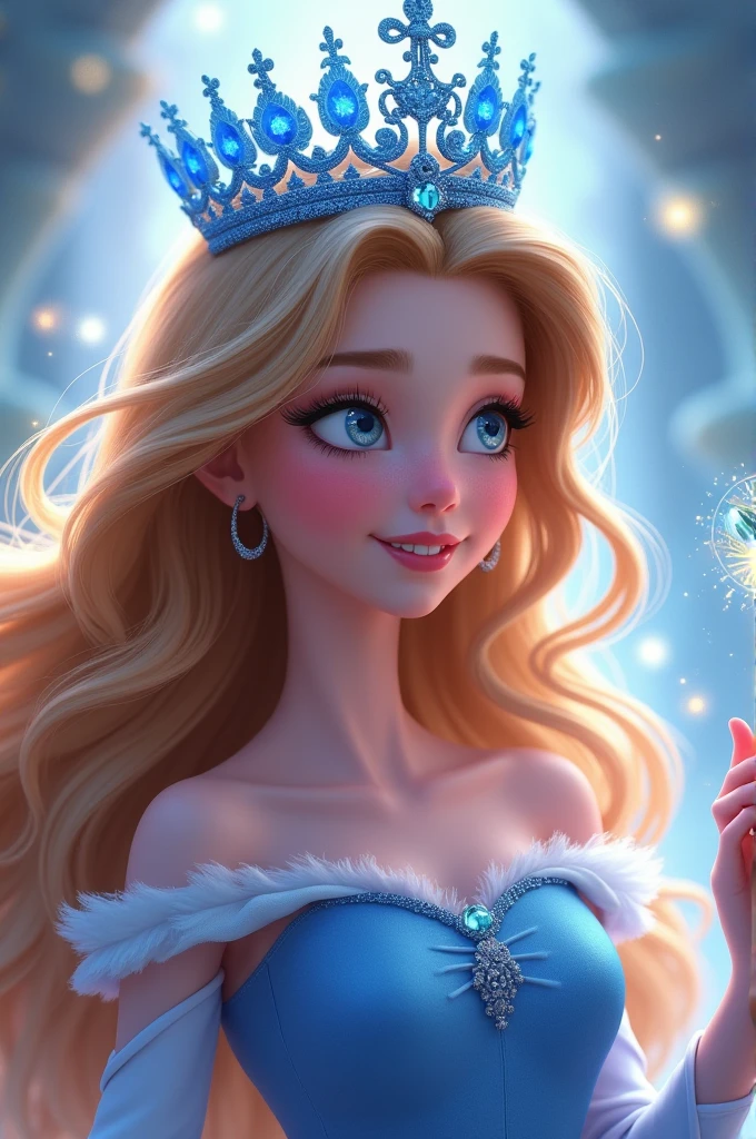 A Disney Pixar princess Helena with a blue crown and wand 