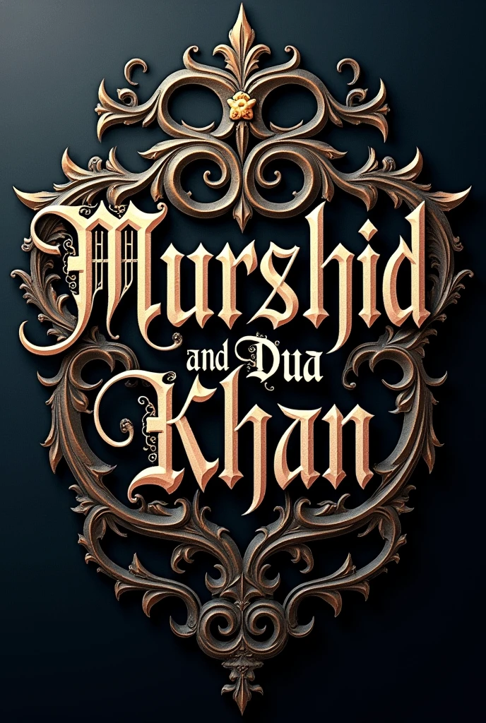 "Create an 8K resolution Gothic-style text that reads 'Murshid and Dua Khan'. The text should feature elaborate, sharp edges and intricate detailing typical of Gothic typography. The overall design should have a dark, medieval aesthetic with strong contrasts and elegant flourishes, while remaining highly legible. Ensure the background is transparent for versatile use."