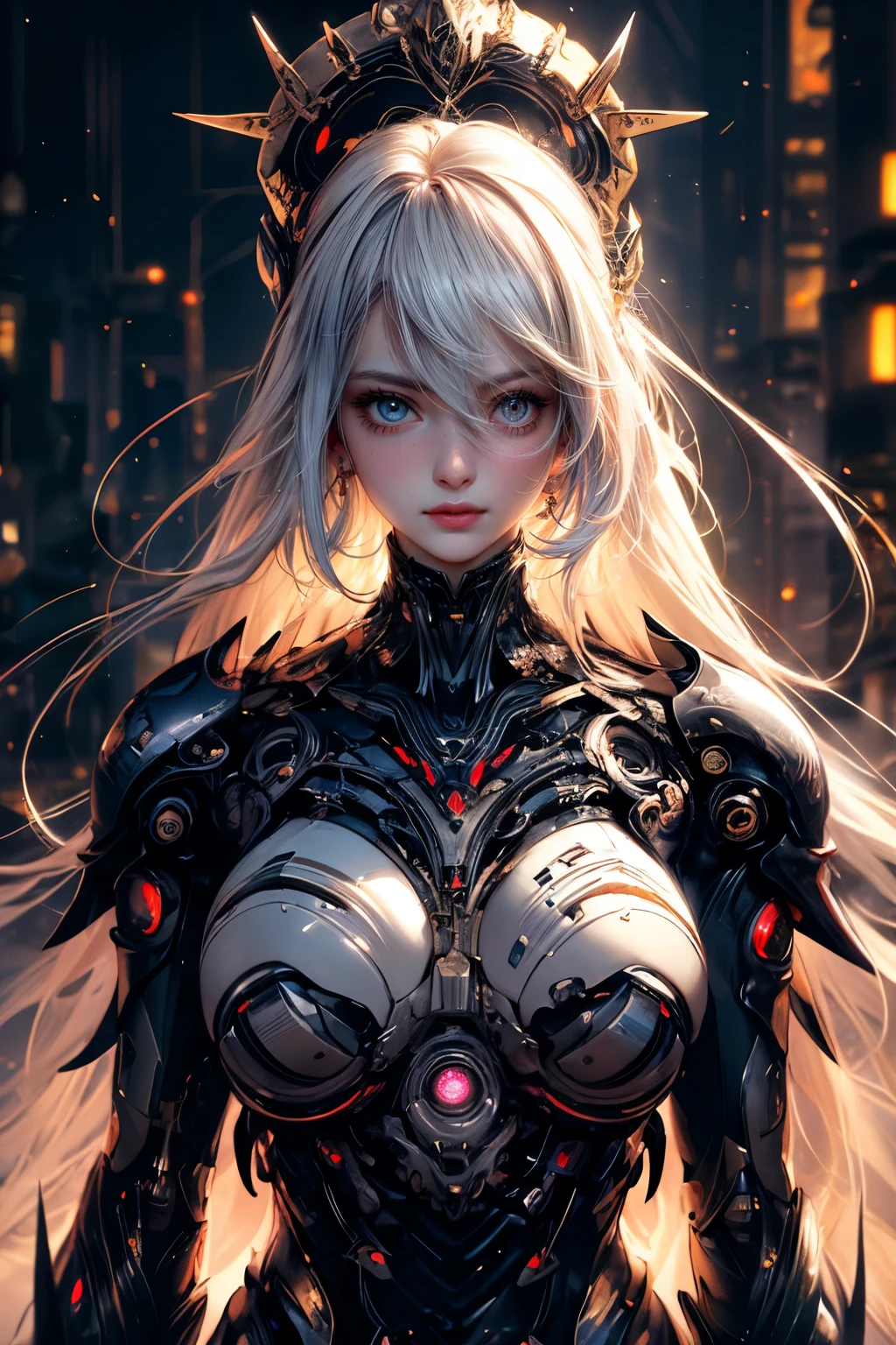 ticker mechanism, Beautiful Eyes, Upper Body, （Mechanic Armor）, Portraiture、abyss、Shooting with a wide-angle lens,Kaleidoscope lightning from hand、fly in the sky、perfection、Neon Light, 8k, born, Highest quality, Tabletop, 超High resolution, colorful, (medium wide shot), (Dynamic Perspective), Sharp focus , (Depth of written boundary, bokeh:1.3), Very detailed目と顔,ninja artist, Beautiful attention to detail、iron, Trim Gear:1.2), ((Tabletop, Highest quality)), Detailed Background, Inside the spaceship、Grab your weapon、（Gray Hair）、Blue eyes、ponytail、dirty、Borne luminescence、Many crescent moons、Shot with Canon R5、Dark fantasy,masterpiece,Plug in、spectrum、Space City、HVery detailed beautiful porcelain profile female android face、Complex 3D rendering of a headset、cyborg、Robot parts、150mm、Beautiful studio soft light、Rim Light、Sharp details、Gorgeous cyberpunk、Ren Hao、surreal、Anatomical、Facial muscles、Cables and Wires、Microchip、elegant、Beautiful background、Octane Rendering、HR giger style、8k、Highest quality、masterpiece、Awareness-raising、Very delicate and beautiful、Very detailed、Hmph ,Unity ,wallpaper,grow, Attention to detail, masterpiece,Highest quality,Formula art,HVery detailed ticker Unity 8k wallpapers、、Silver Beads、((Whole Body Ezbian)) Mechanical Girl, (Ultra-Realistic Details)), Mechanical Limbs, Tubes connected to machine parts, Mechanical vertebrae attached to the spine, Mechanical cervical attachment to the neck, Wires and cables connected to the head, evangelion, ghost in the Shell, Global Illumination, Deep Shadow, Octane Rendering, 8k, Ultra Sharp, metals, Intricate decorative details, Baroque details, Very intricate details, Realistic Light, High resolution, CGSoation trend, To the camera, Neon Details, (Android Factory Background), ((art：H.R. Giger and Alphonse Mucha.)